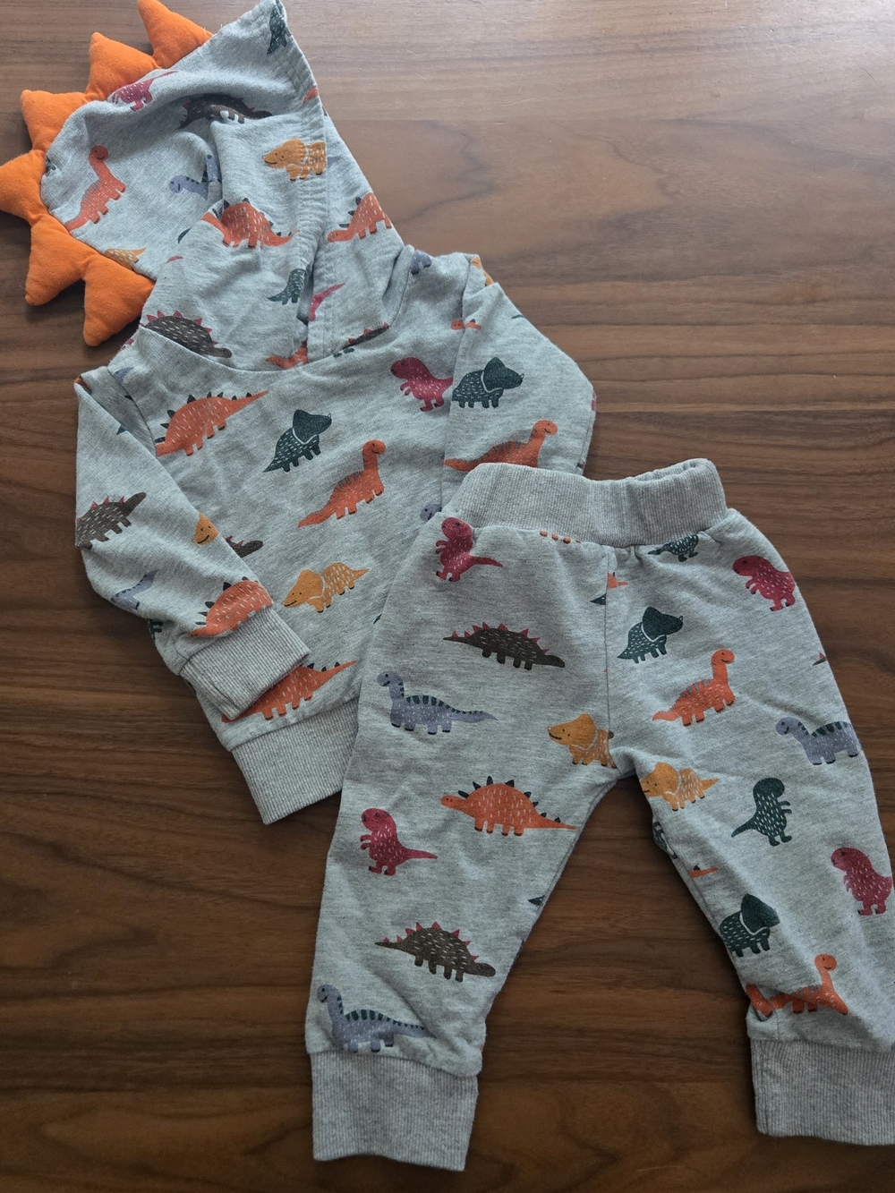 Cute Dino Spikes Hoodie & Joggers Set Neutral Gray 12M